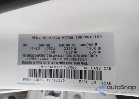 2024 Mazda Mazda3 2.5 S Preferred из США, поврежденный, VIN JM1BPALM1R1707060